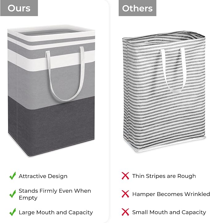 HomeHacks 2-Pack Large Laundry Basket, Waterproof, Freestanding Laundry Hamper, Collapsible Tall Clothes Hamper with Extended Handles for Clothes Toys in the Dorm and Family Gradient Grey, 88L | Waterproof, Freestanding, Collapsible Clothes Hamper with...