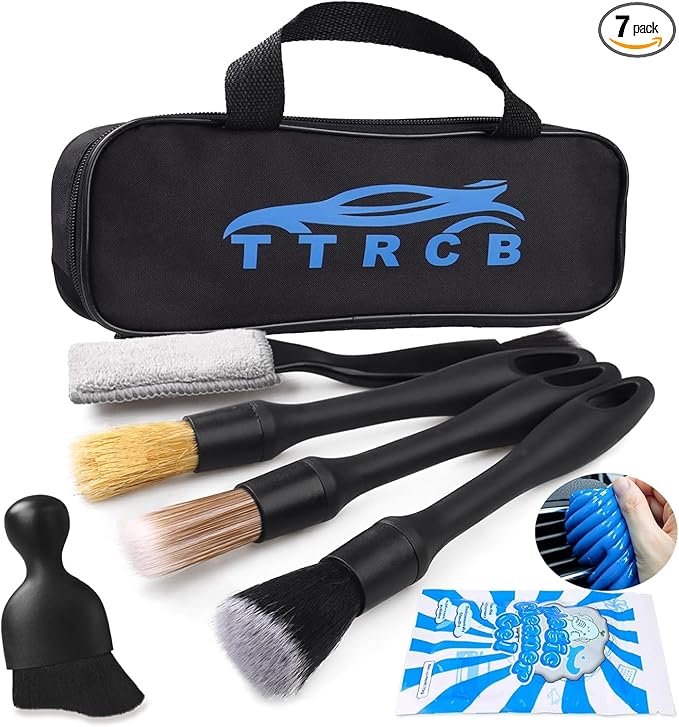 7PCS Car Detailing Brush Set, Ultra Soft Boars Hair Car Interior Detailing Brushes, Car Interior Detailing Kit, Car Cleaning Gel Supplies Kit, Car Dust Brush, Car Accessories for Truck, Suv, Interior