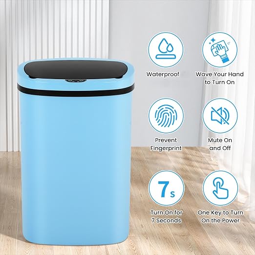 BLKMTY 13-Gallon Kitchen Trash Can, 50L Plastic Garbage Can, Automatic Touch Free Garbage Bin, Motion Sensor Trash Can with Lid, Tall Waste Bin for Home Office Bathroom Touchless, Blue