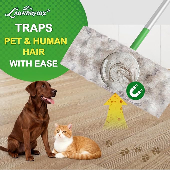 LAUNDRYLUX Heavy Duty Dry Sweeping Cloths Compatible with Swiffer Sweeper | 100 Count Multi Surface Pet Dry Pads Refill, Floor Cleaner for Dust, Hair, Dirt, Disposable Duster Mop Pad - White