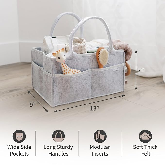 PUTSKA Baby Diaper Caddy Organizer, Felt Nursery Basket, Gray, Regular