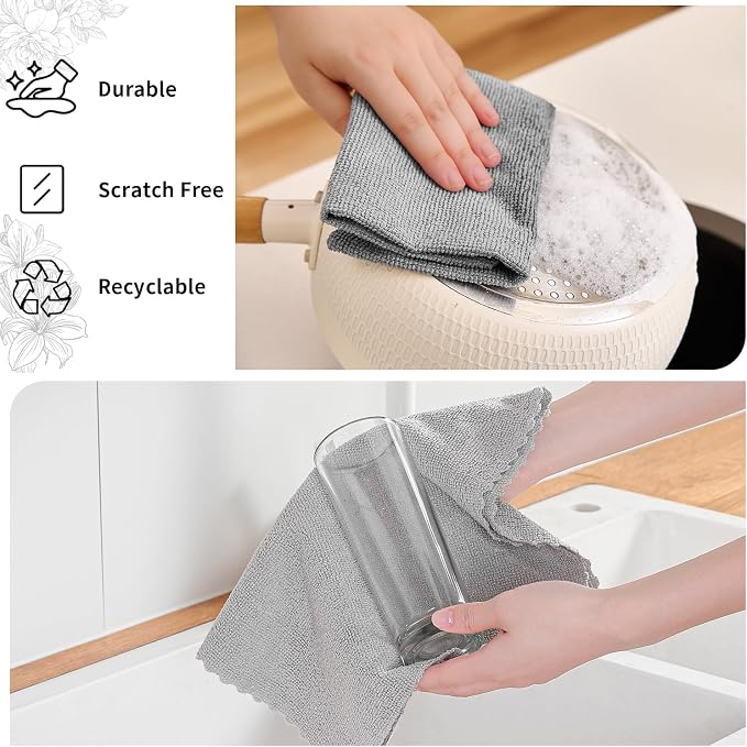80 Pack Microfiber Cleaning Cloth Roll,Lint Free Rags & Tear Away Reusable Towels Washable Scratch,Ultra Absorbent Dish Rags(12" x 12") for Car Kitchen Home Garage-Light Gray