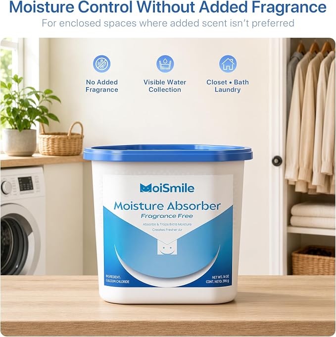 Large Moisture Absorber Buckets, 14 oz Each, Fragrance Free, 3 Pack | 14 oz Net Fill Per Bucket; Visible Water Collection; Up to 90 Days; No Added Fragrance for Bathrooms and Closets