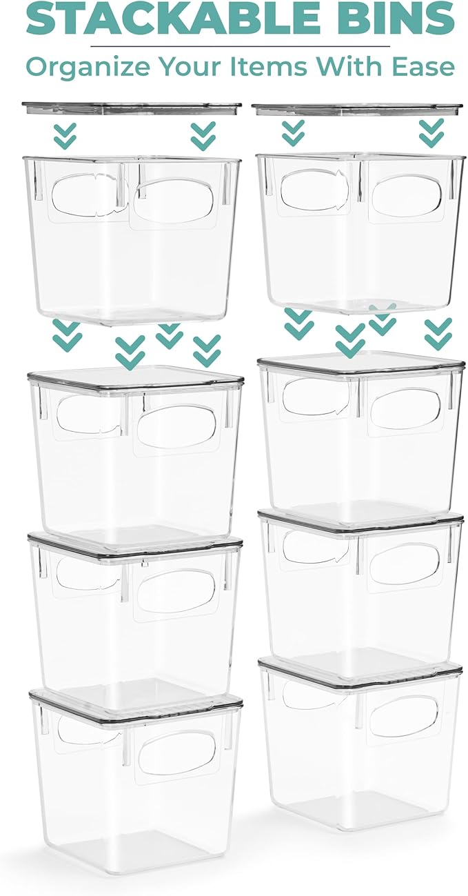 Sorbus Clear Toy Storage Bins with Lids, Stackable (Small, 4 Pack) | Lidded organization keeps food, household items and art supplies contained in closets, bathrooms and home spaces.