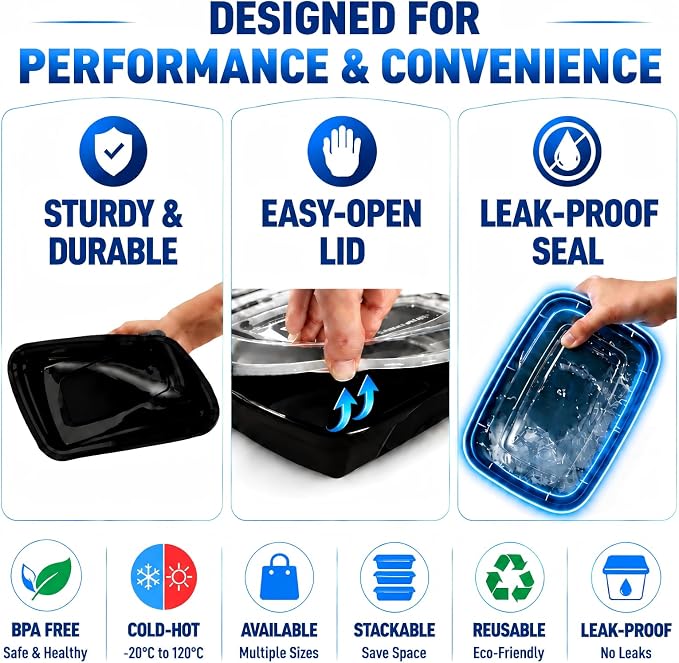 32oz 10 Pack Meal Prep Containers, BPA-Free Microwave Freezer Dishwasher Safe To Go Food Containers, Disposable Food Storage Containers with Lids, Leakproof Food Prep Containers with Lids