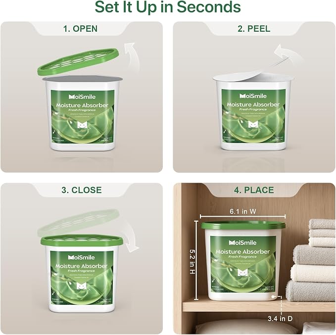 Large Moisture Absorber Buckets, 14 oz Each, Fresh Scent, 3 Pack | 14 oz Net Fill with 12 g Fresh Scent Beads; Visible Water Collection; Up to 90 Days; For Bathrooms and Closets