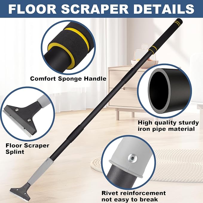 Floor Scraper Long Handle, 31" to 61" Gum Scraper Tool for Floor Cleaning Tile Wall Gum Paint with 4 inch Scraper Blade Long Handle Sturdy and Durable (31“-61”)