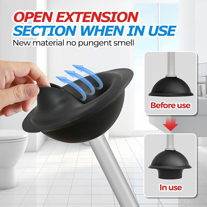 FORASTO Toilet Plunger with Holder - Heavy Duty Bathroom Cleaning Tools | Plungers for Bathroom, Toilet Bowl Cleaners, Apartment Must Haves, Bathroom Decor Accessories, Home Essentials, Charcoal Gray