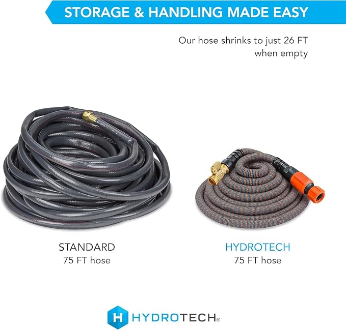 HydroTech 75 ft Expandable Burst-Proof Garden Hose, 5/8 in Diameter | Patented Force Control Technology delivers lightweight, kink-free flexibility, compact storage and dependable durability.