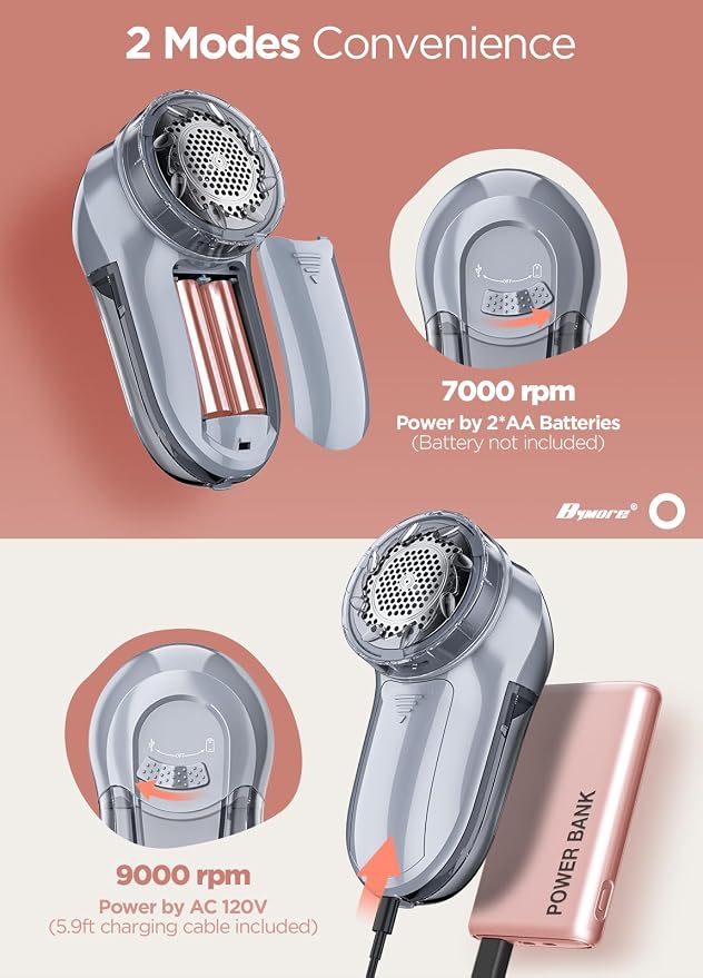 Bymore Fabric Shaver, Lint Shaver, Sweater Shaver for Clothes, Gray | Compact one-button design refreshes clothes quickly and fits easily in a bag for home, office or travel