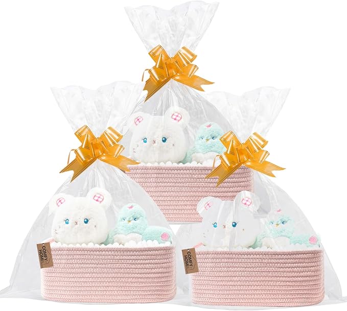 COMFY HOMI 11.5"x7.5"x4.7" Storage Baskets for Organizing | Cotton Rope Woven Basket | Toy Storage Bin Box | Basket for Shelves, Closet Organizer Bin, Decorative Closet Shelf, 3 Pack,