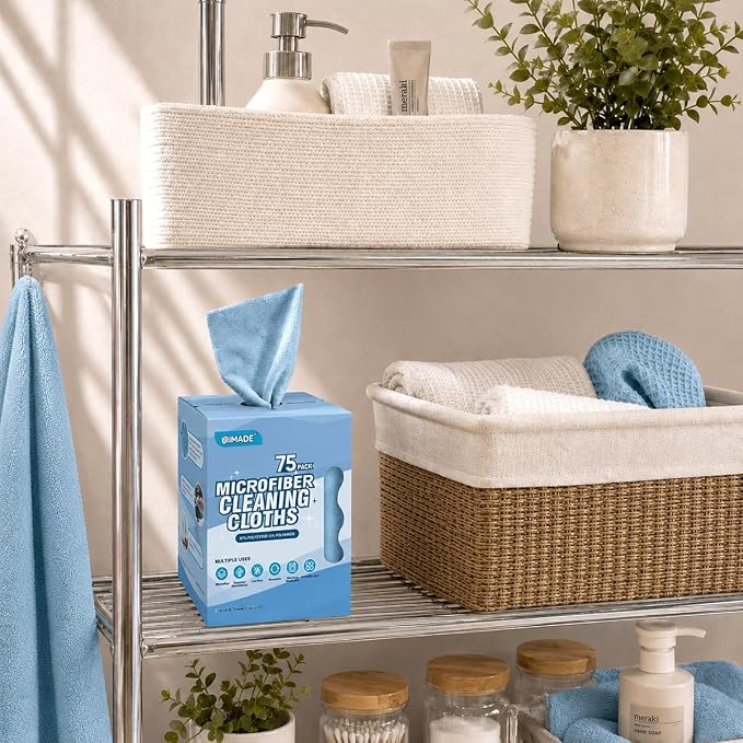 Microfiber Cleaning Cloth, 75 Sheets Microfiber Towels for Cars | Commercial Grade Washcloths Lint-Free Bulk Shop Towel Cleaning Rags for Household Restaurant Garage, 11"x 9", Blue