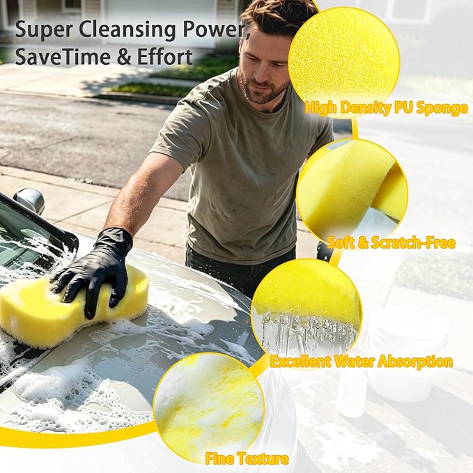 8-Pack Large Car Wash Sponge: Extra Thick Soft Foam Car Sponge for Washing | Big High-Density No Scratch Cleaning Sponge, Giant Bone Super Absorben Sponge for Auto Detailing, Vehicle Cleaning, Household