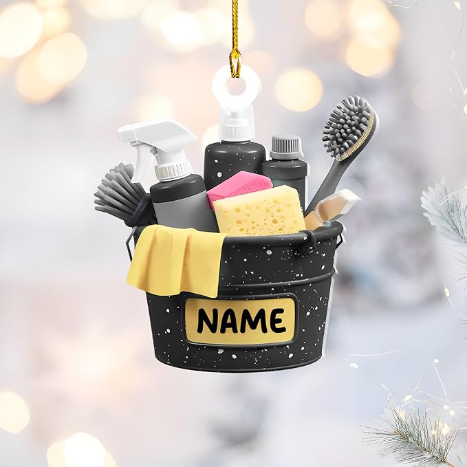 Personalized Cleaning Tools Ornament, Custom Housekeeping Christmas Tree Decoration, Holiday Keepsake Gift for Cleaners, Janitors, Pressure Washers, Housekeepers, Maids and Cleaning Lovers (HKP1)