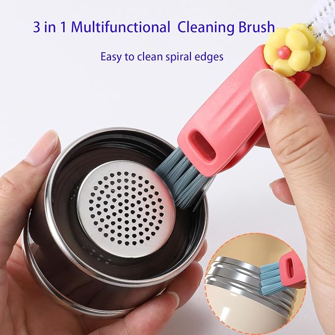 3 in 1 Cup Lid Cleaning Brush, Multifunctional Cleaning Brush Portable Cup Lid Cleaner for Bottle Gap Tight Spaces Cup, Portable Cup Lid Cleaner, 1 Pcs Red