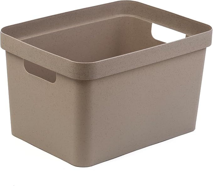 BINO | Plastic Storage Bins, 16 Liter - 2 Pack, Taupe | THE MODERN COLLECTION | Plastic Bins for Organization | Woven Storage Baskets for Organizing | Pantry Shelf Organizer Basket Container Bin