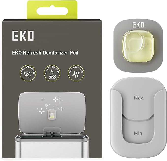 EKO Refresh Deodorizer Pod Kit, 1 Pod + 1 Refillable Holder | Plant-Based Odor Eliminator for Trash Can, Bathroom, Storage – Long-Lasting 45 Days Air Freshener, Natural, Chemical-Free