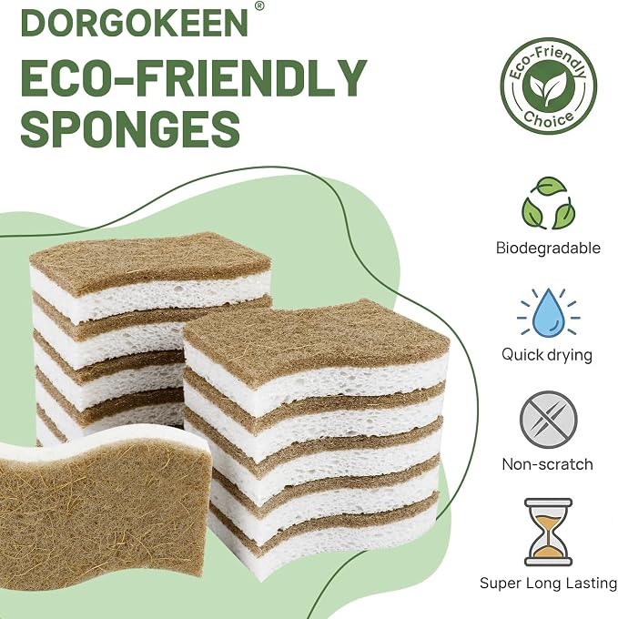 16 Pack Biodegradable Kitchen Dish Sponges, Natural Plant-Based Coconut Fiber and Compostable Cellulose Sponge, Non-Scratch Heavy Duty Sponges for Non-Stick Cookware, Kitchen Household Cleaning