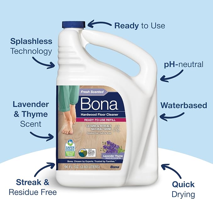 Bona Hardwood Floor Cleaner Refill - 96 fl oz - Lavender Thyme Scent | Residue-Free Floor Cleaning Solution Spray Mop and Spray Bottle Refill - For Wood Floors