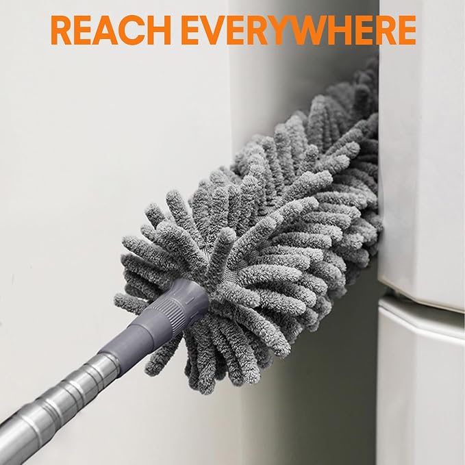 Dusters for Cleaning, 30-100 Inch Long Handle with 4 Duster Types | Washable & Reusable Heads, Detachable Duster Heads Clean High Ceilings, Ceiling Fan, Blinds, Cobwebs & Home Surfaces, Orange