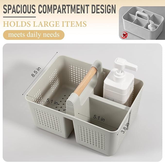 Portable Shower Caddy Basket Plastic Caddy Organizer with Handle Grey | Sturdy Drainage Large Capacity Cleaning Supplies Caddy Tool Storage for Bathroom Kitchen Bedroom College Dorm Essentials