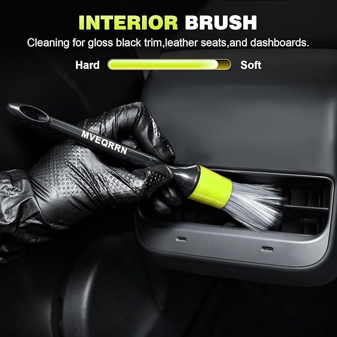 MVEQRRN 10PCS Car Detailing Brush Set,Boars Hair Detail Brush Kit(Green) | Ultra Soft No Scratch, Car Dust Brush,Car Detailing Brushes Kit, Detail Brushes Car Detailing for Interior Exterior