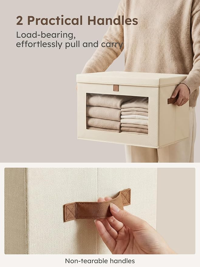 Homsorout Medium Fabric Storage bins - Collapsible Storage Bins with Open Window, 5 Pack Closet Baskets for Shelves, Stackable Decorative Boxes for Home, Dorm, Beige, 13.7"x 9.8" x 9.8"
