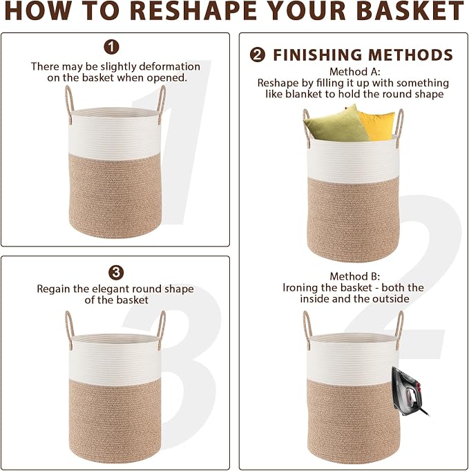 OIAHOMY 60L Nursery Hamper Laundry Basket Laundry Hamper Yellow/Black | collapsible Blanket Basket Cotton Rope Woven Basket Dirty Clothes Hamper Baby Hamper Tall Clothes Hamper with Handles