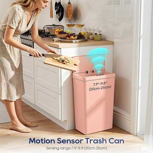 Dopinmin 13 Gallon Trash Can Automatic Trash Can Pink,3 Pack | Touchless Kitchen Garbage Bin with Lid, Smart Motion Sensor Garbage Cans 13 Gallon, 50L Wastebasket for Bathroom Bedroom