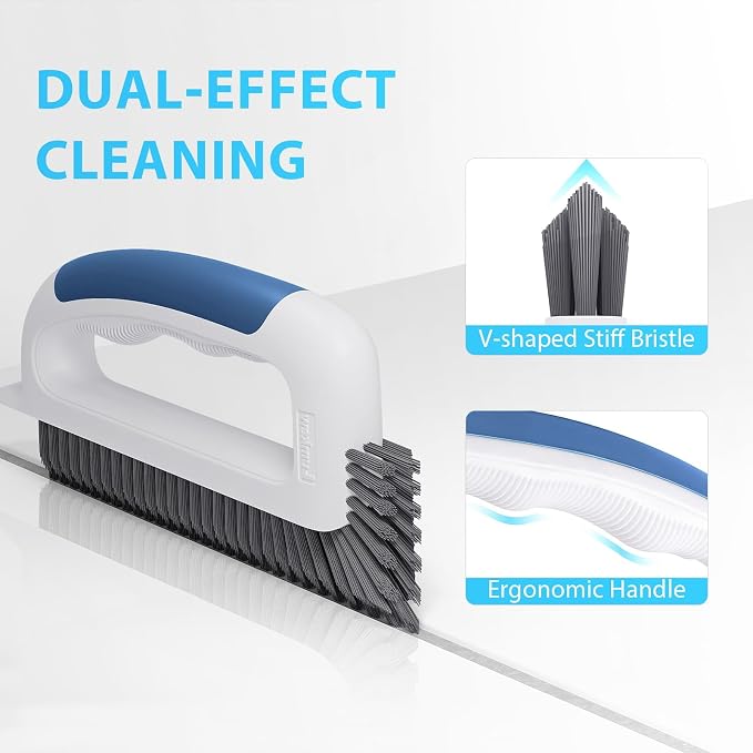 Lumkew Grout Cleaner Brush for Cleaning Floors Tile Scrub, Blue,1 Pcs | V Shape, Hard Bristle, Bathroom Shower Grout Cleaning Brush Scrubber