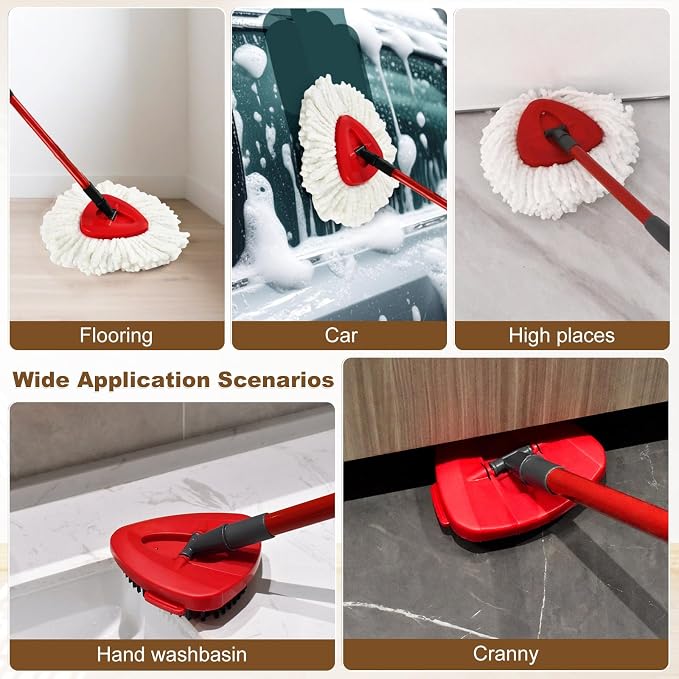7 Pack Mop Heads Replacements for O Cedar, MOp Replace Heads for EasyWring 1 Tank,Includes 4 Microfiber Spin Mops Refills,2 Upgrade Scrubber Brushes and 1 Base for Deep Cleaning Machine Washable