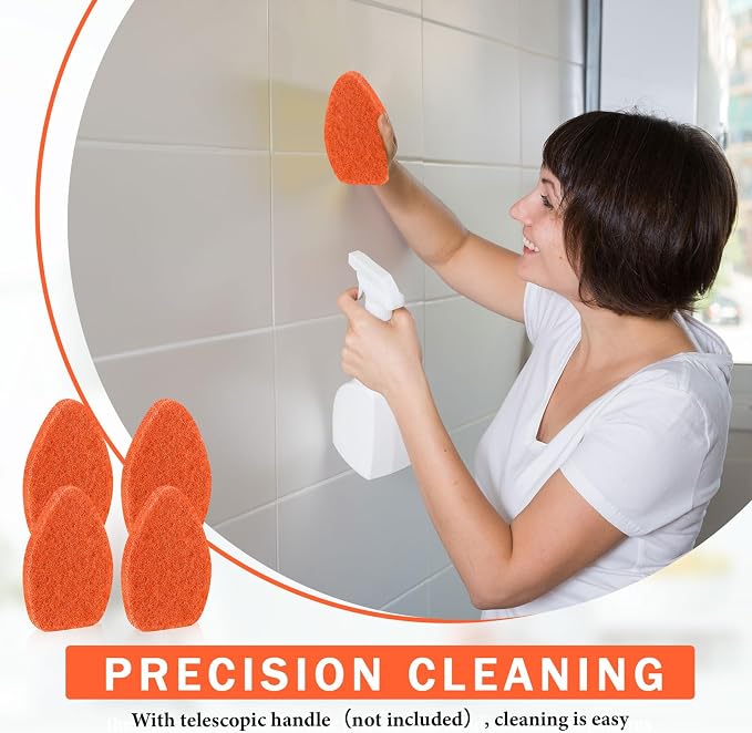 Baderke 4 Pcs Tub Tile Scrubber Cleaning Brush Pad (Without Handle), Orange | for Shower Bathroom Buildup Toilet Wall Floor, Brush Non-scratch Scouring Pads, Kitchen Sponges for Cleaning Home