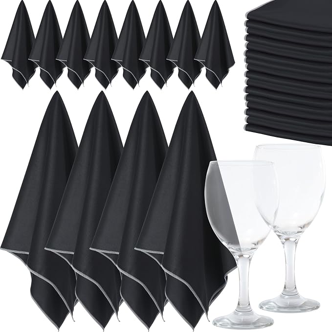 VitalCozy 12 Pcs Polishing Cloths for Wine Glass, Black | Microfiber, 25 x 20 Inch, Lintless Performance, Towels Drying, Window, Stemware, Dishes, Glassware, Professional Finish