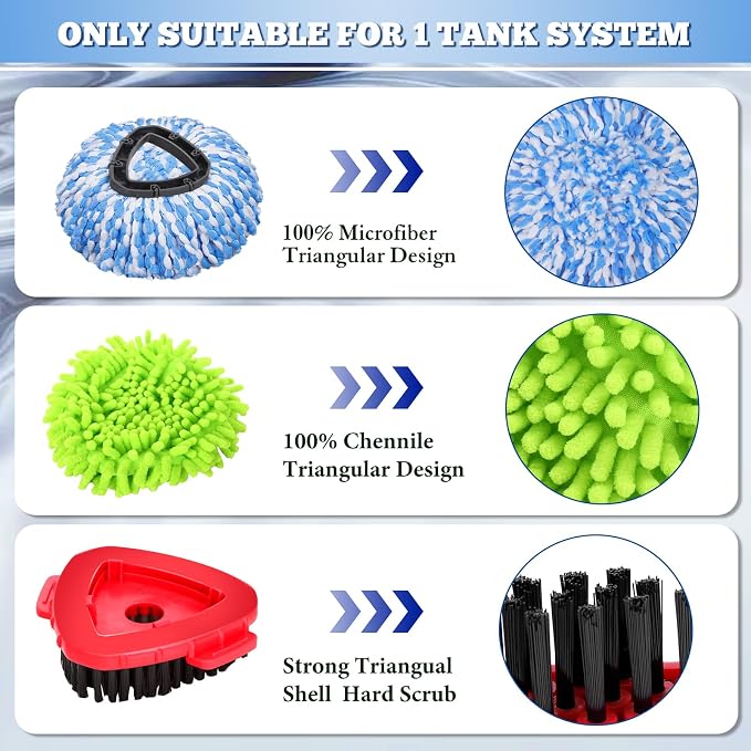 Microfiber Spin Mopping Refills Head for Ocedar RinseClean 2-Tank System,1 Gray Mop Scrub Brush + 1 Mops Base + 6 Pack Easy Cleaning Mop Heads Replacements