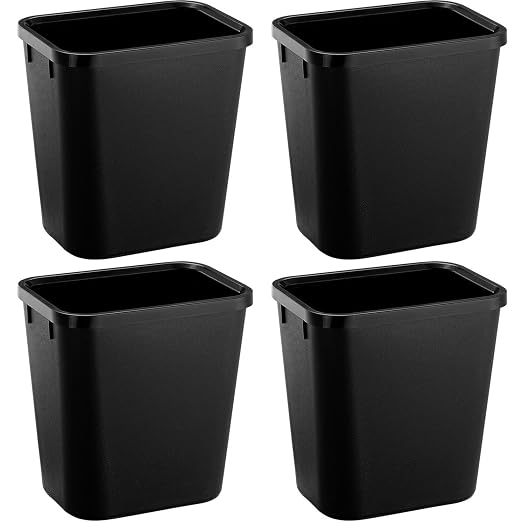 Black Small Trash Can 4Pack, 2Gallon/8 L Plastic Office Trash Can | Garbage Can Under Desk, Trash Cans for Bedroom, Office and Kitchen, Bathroom Trash Can Fits Narrow Space, Plastic Trash Can