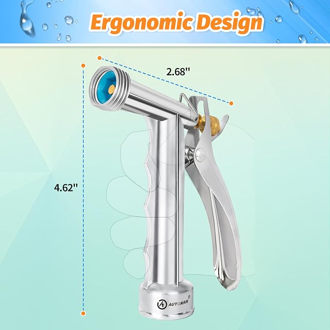 AUTOMAN Full Size Garden Hose Nozzle, High Pressure Pistol Grip Water Nozzle Sprayer with Threaded Front, Adjustable Spray Water Flow for Washing Car, Cleaning Ground, Watering Plants, Showering Pet