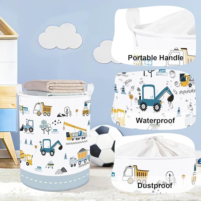 Cars Laundry Hamper Cartoon Vehicle Large Storage Basket Collapsible Parents Organizer Boy Toy Clothes Bins for Bedroom, Bathroom, Crane, 63L