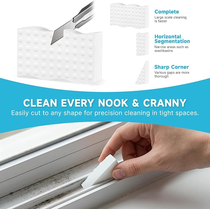 Silkyhose 30 Pack Melamine Sponge, 2X Density Magic Cleaning Eraser | Wave Ergonomic & Long-Lasting. Multi-Purpose Cleaner for Kitchen, Bathroom, Walls, Oven & Shoes.