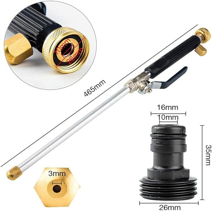 High Pressure Power Washer wand, Hydro Jet Water Hose Nozzle,Watering Sprayer Cleaning Tool, Wand Lance for Gutter Patio Car Pet Window Glass Black | Cleaning Tool Wand Lance for Gutter Patio Car Pet Window Glass