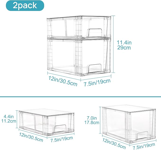 Vtopmart Clear Stackable Storage Drawers, 8 Pack Medium Set | Medium and Small Pull-Out PET Drawers for Consistent Organization, Stackable Storage Solution for Cabinets, Closets, Pantry