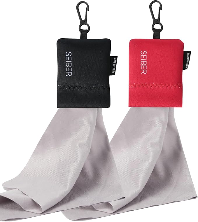Seiber Microfiber Eyeglass Cleaning Cloth with Neoprene Pouch,2PCS, BKRED | 7x7 inch Cloth For Sunglasses, Laptops, Cameras, Screen,Self-Closing Bottom