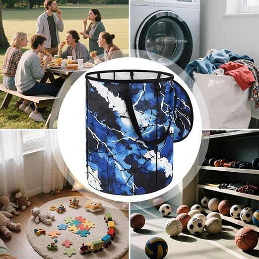 BIGCARJOB Blue Camo Large Trash Can with Lids, Camping Trash Can Collapsible Garbage Cans Water Resistant Garbage Bin Storage for Outside, 22.83x17.71 in