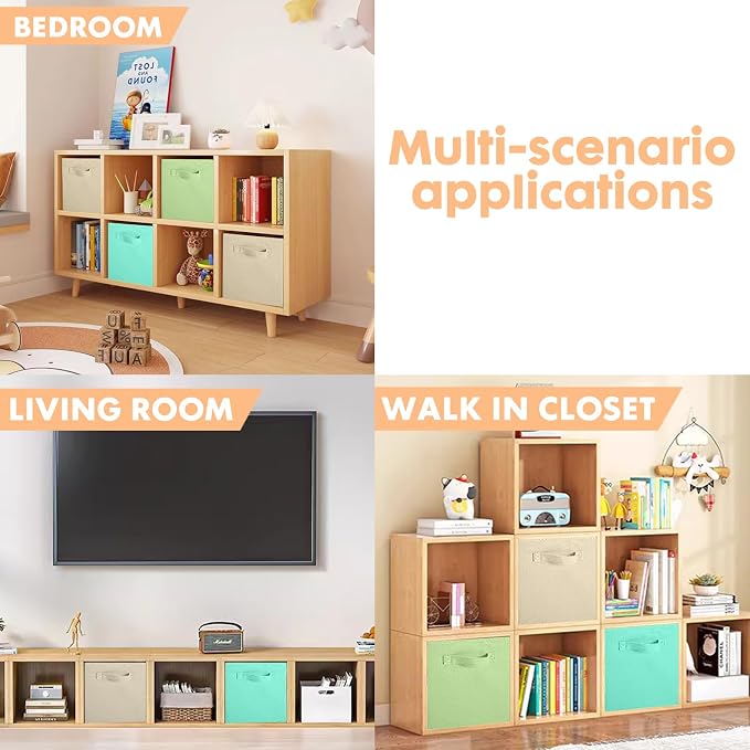 ShellKingdom Storage Bins, Foldable Fabric Storage Cubes And Cloth Storage | Storage Organizer For Closet And Toys, 10.5x10.5x11 INCH, 6 Pack (Beige+Green+Mint Green)