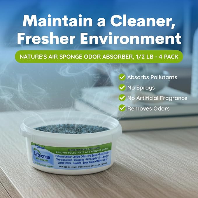 Nature's Air Sponge Odor Absorber, 1/2 Lb - 4 Pack, Set of 4 | Activated Charcoal Deodorizer for Rooms, Closets, Cars & Offices, Covers Up to 300 Sq Ft with Standard 8-Foot Ceiling