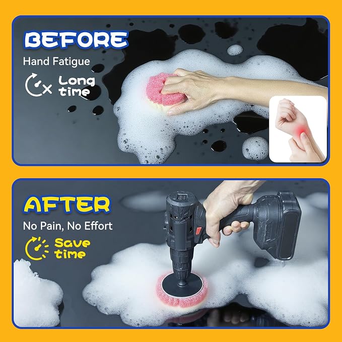 FORHOGAR 7 Pack Drill Brush Kit with Adapter Compatible with Scrub Daddy/Mommy Sponges and Extended Long Attachment, Accessorise Set for Grout, Floor, Tub, Shower, Tile, Bathroom and Kitchen