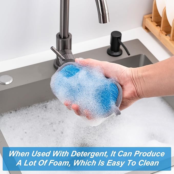 Non Scratch Scrub Sponge-6pack, Dual-Sided Sponges Kitchen(M, 3 Color) | Reusable Microfiber Sponge for Efficiently Cleaning Dishes, High Density Sponge Inside