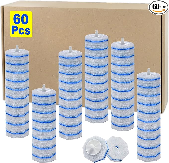 60pcs Disposable Toilet Brush Head Refills Compatible With Clorox System | Upgrade Fiber Cleaner Heads for Clorox Toilet Closestool .(not included brush rod)
