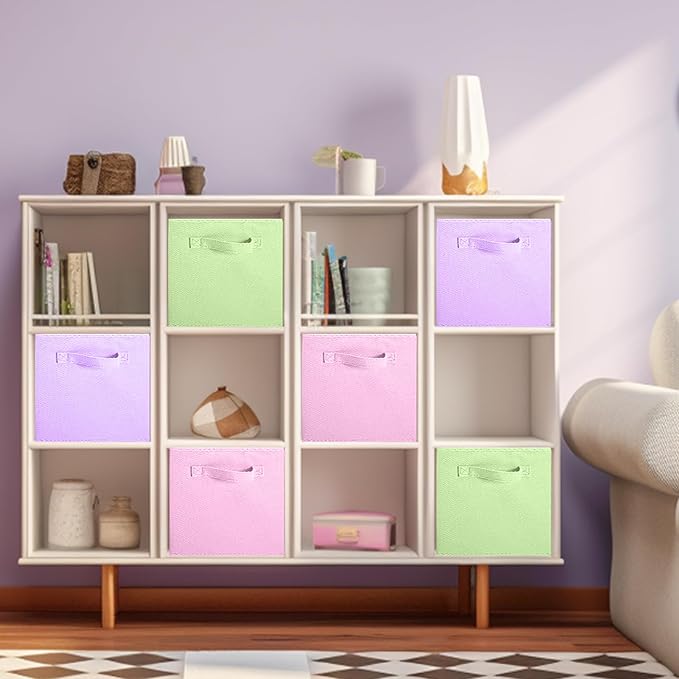 ShellKingdom Storage Bins, Foldable Fabric Storage Cubes And Cloth Storage | Storage Organizer For Closet And Toys, 10.5x10.5x11 INCH, 6 Pack (Pink, Green, Lavender)