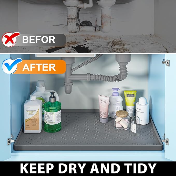 TigeJoy Under Sink Mats for Kitchen Waterproof 34" x 19", Cabinet Liner | Leak-Proof Silicone Mat Sink Protector, Kitchen Essentials Organizer and Storage,Boot or Shoe Tray, Pet Feeding Mat