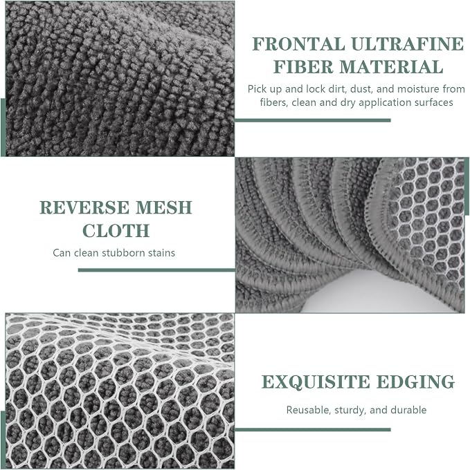 Dish Cloth for Washing Dishes Kitchen Washcloth Cleaning Cloth | 7.87x7.87inch 10pack Kitchen Towels Rags, Microfiber Cleaning Cloths, Wash Cloths with Poly Scour Side, Wholesale, Grey